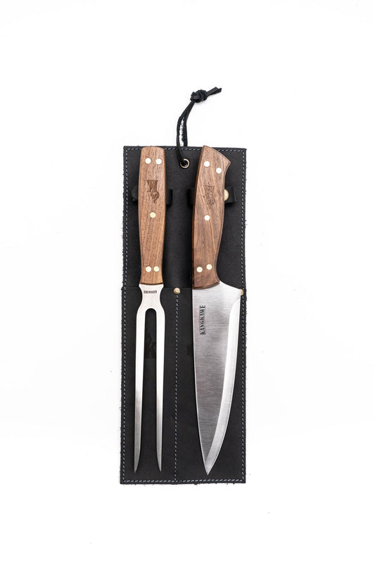 Set Tenedor + Cuchillo Parrillero F/Cuero Negro