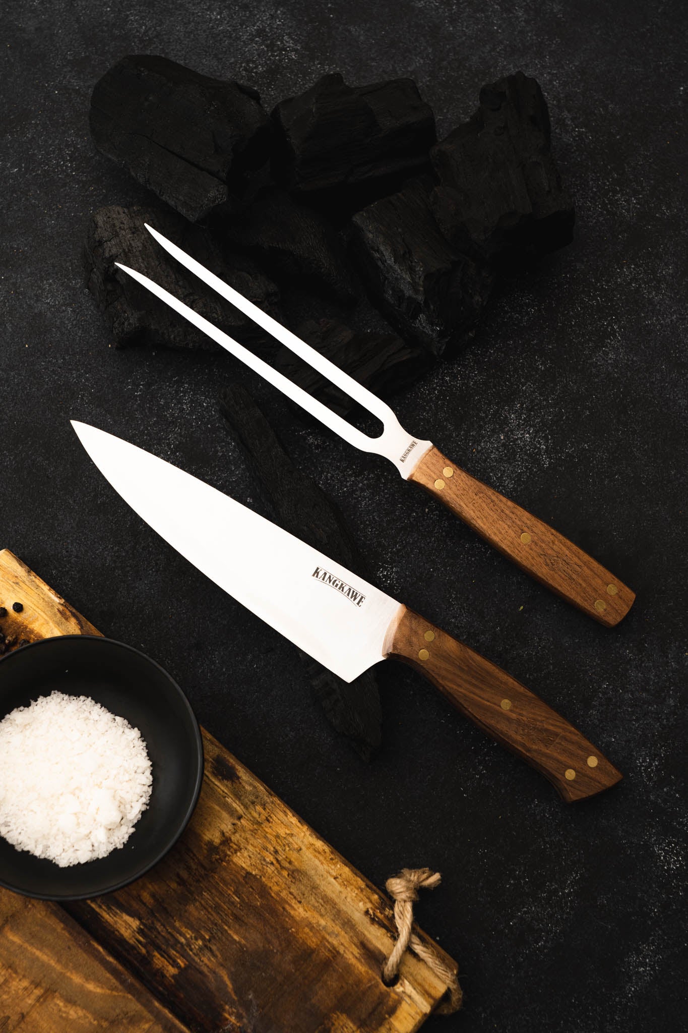 Set Tenedor + Cuchillo Parrillero F/Cuero Negro