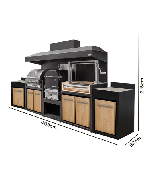 Pack Doble 1065 Parrillas Carbón y Gas + Horno Ahumador + Módulo Doble 600